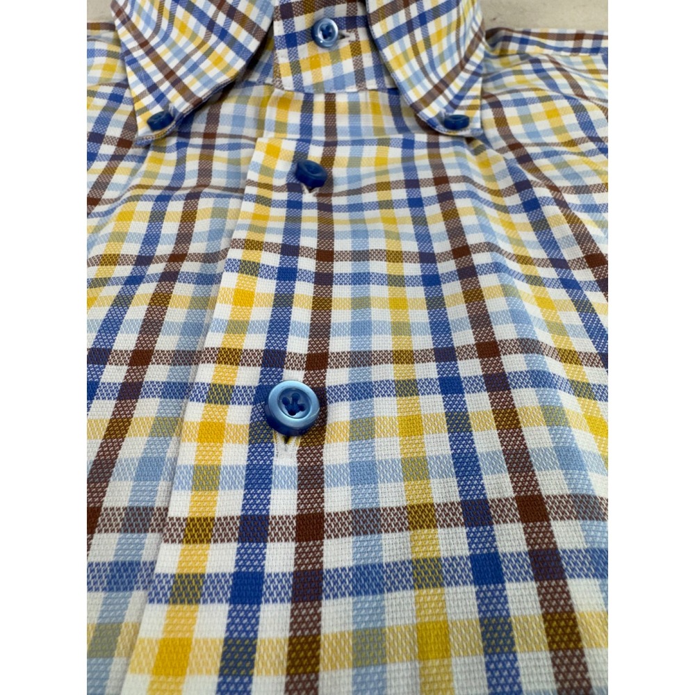 Hagen Carmel CA Men's Size XL Blue Yellow Plaid Cotton Button Down Shirt Coastal